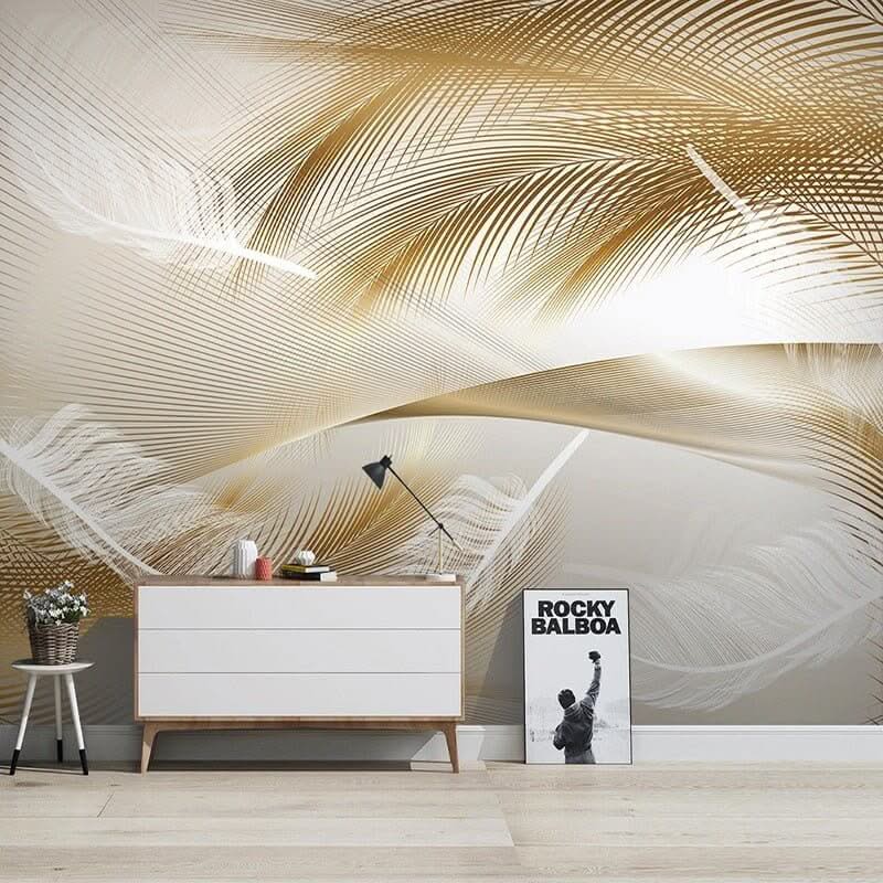 3D Golden Feather Wallpaper for Home Wall Decor-ChandeliersDecor.com