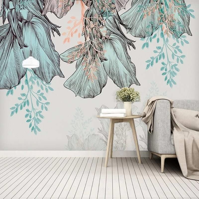 3D Leaves Design Theme: Tropical Wallpaper Murals-ChandeliersDecor.com