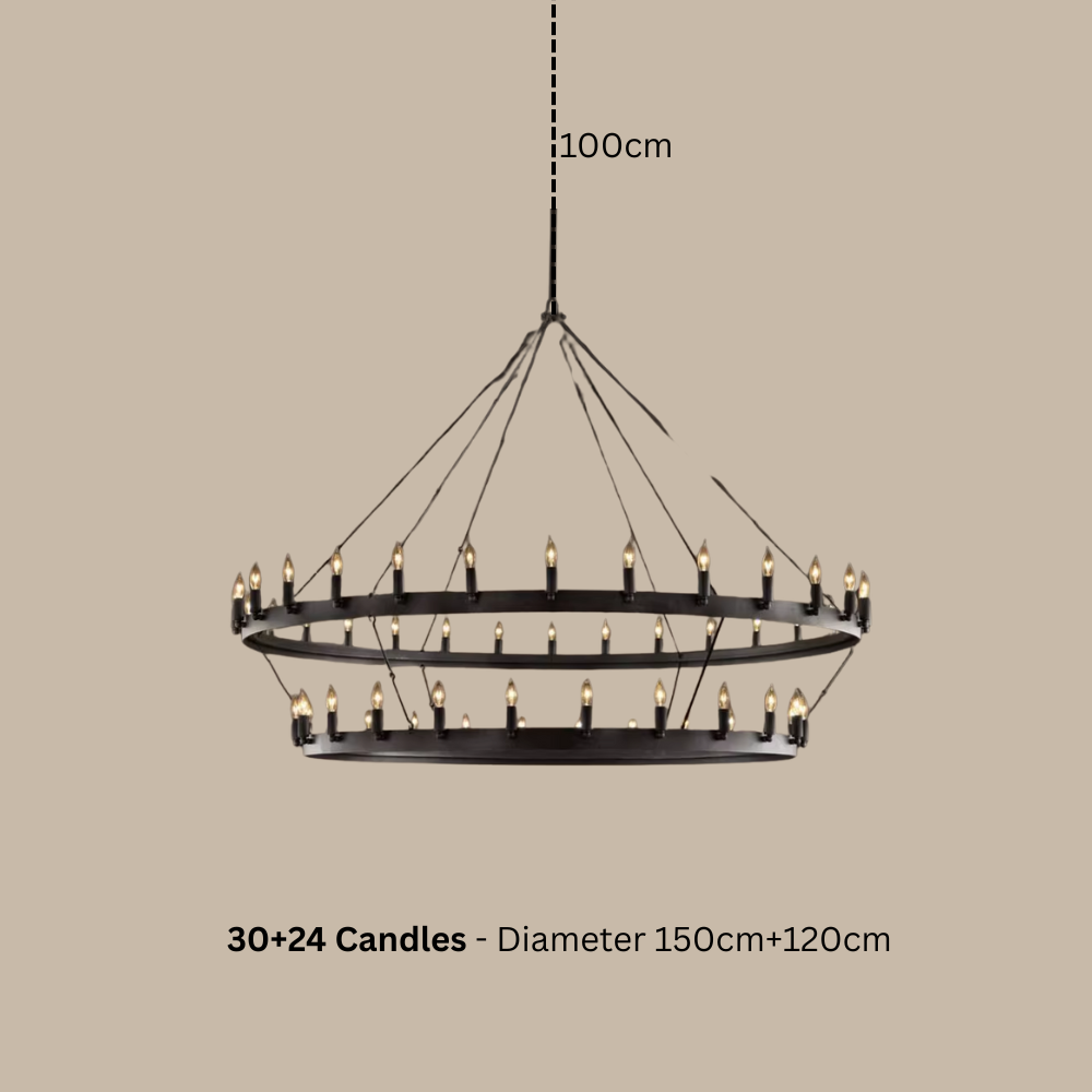 Chandelier with 30+24 candles on a beige background