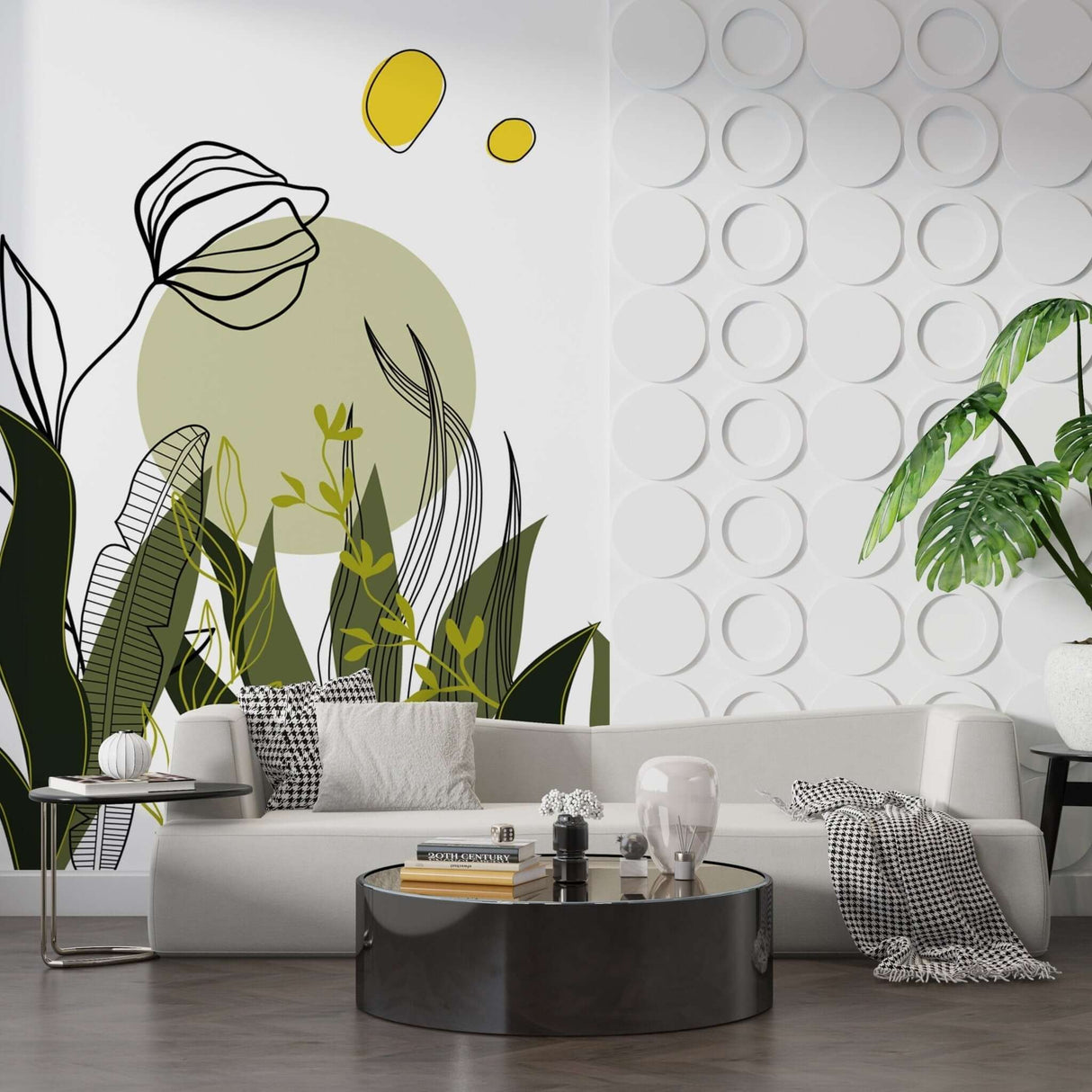 Abstract Green Leaf Wallpaper Mural - Transform Your Space-ChandeliersDecor.com