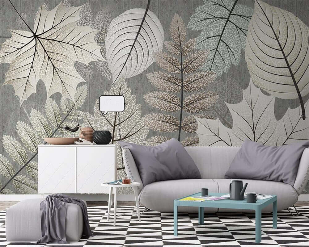 Artistic Monochrome Leaf Mural Wallpaper-ChandeliersDecor.com