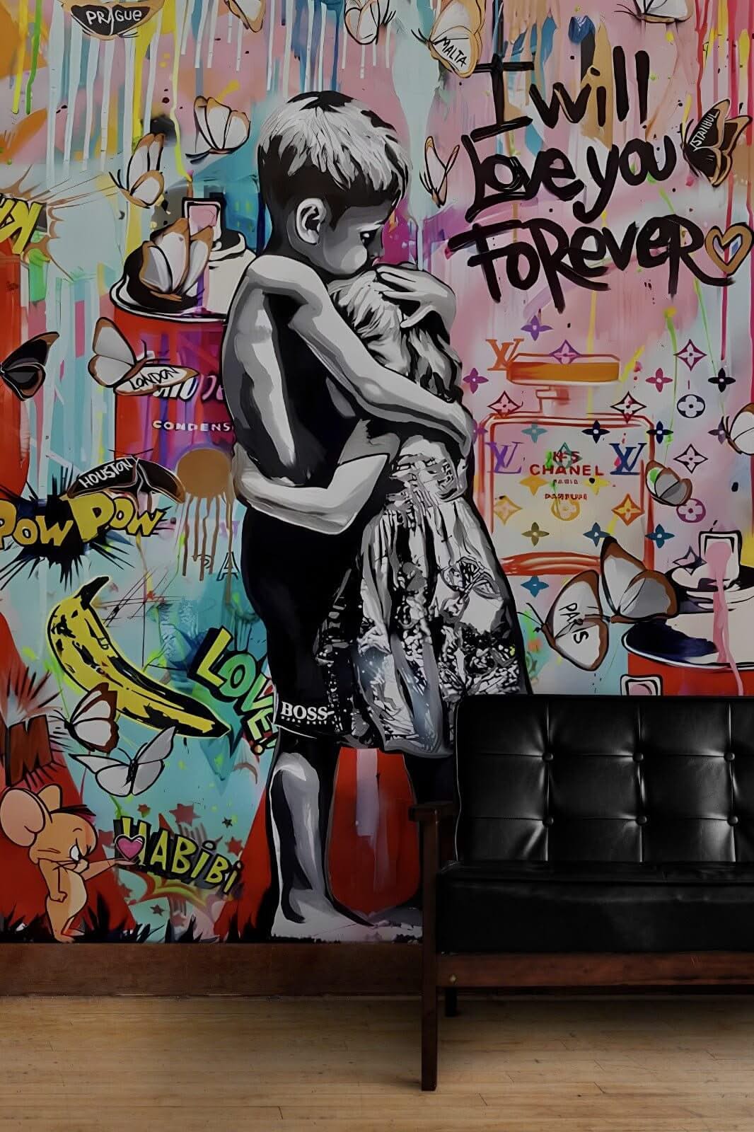 Banksy I will love you forever Wallpaper Mural – Wall Decor-ChandeliersDecor.com