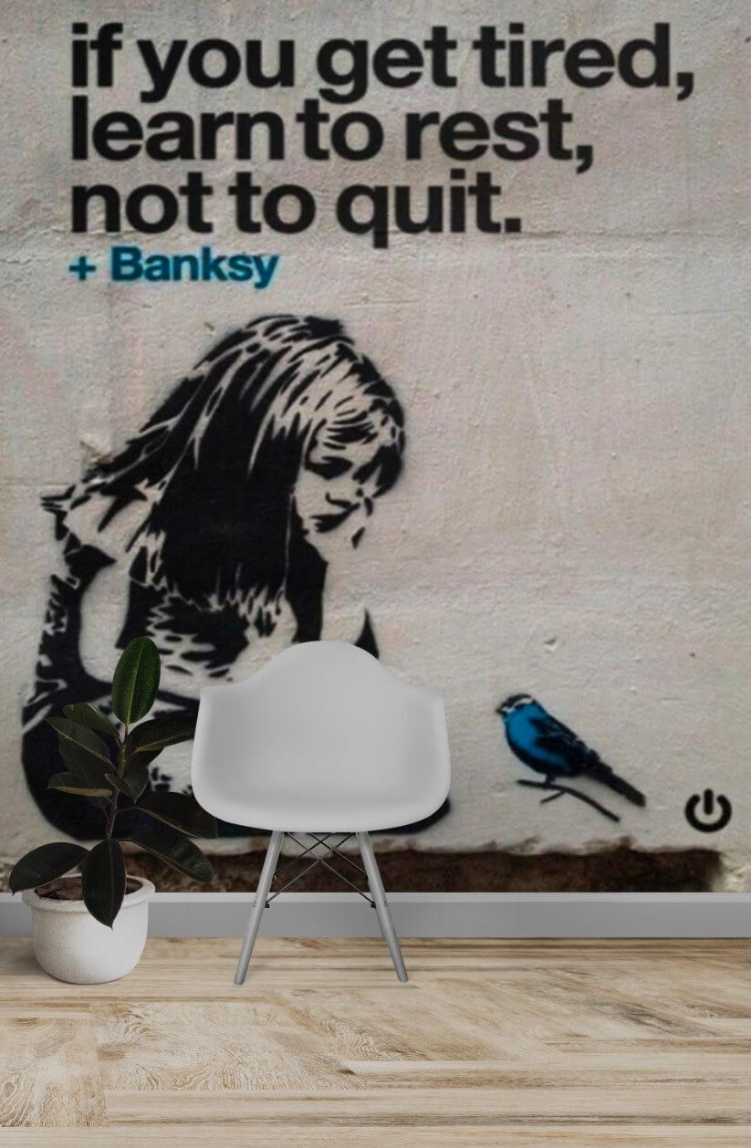 Banksy Learn to Rest not Quit Wallpaper Mural-ChandeliersDecor.com