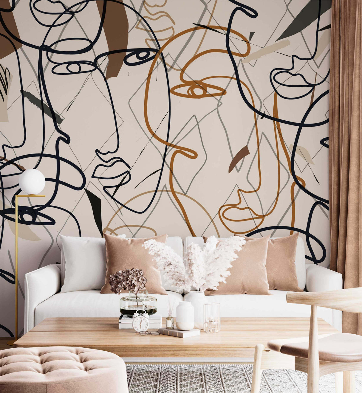 Best Living Room Wallpaper Mural - Elegant Face Lines-ChandeliersDecor.com