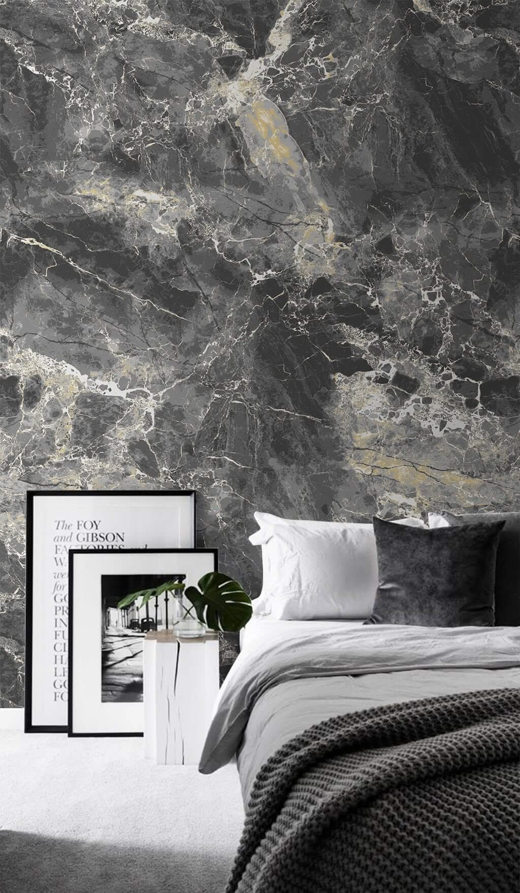 Black Marble Theme Wallpaper-ChandeliersDecor.com
