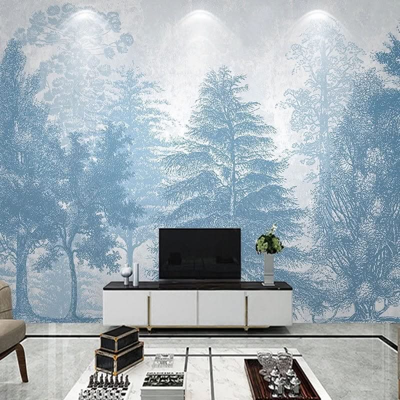 Blue Forest Trees Wallpaper: Transform Your Space-ChandeliersDecor.com