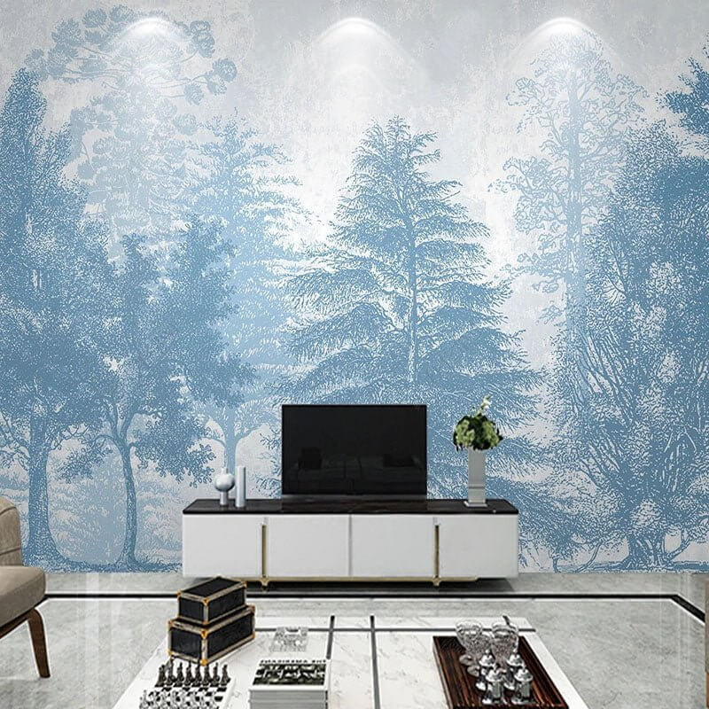 Blue Forest Trees Wallpaper: Transform Your Space-ChandeliersDecor.com