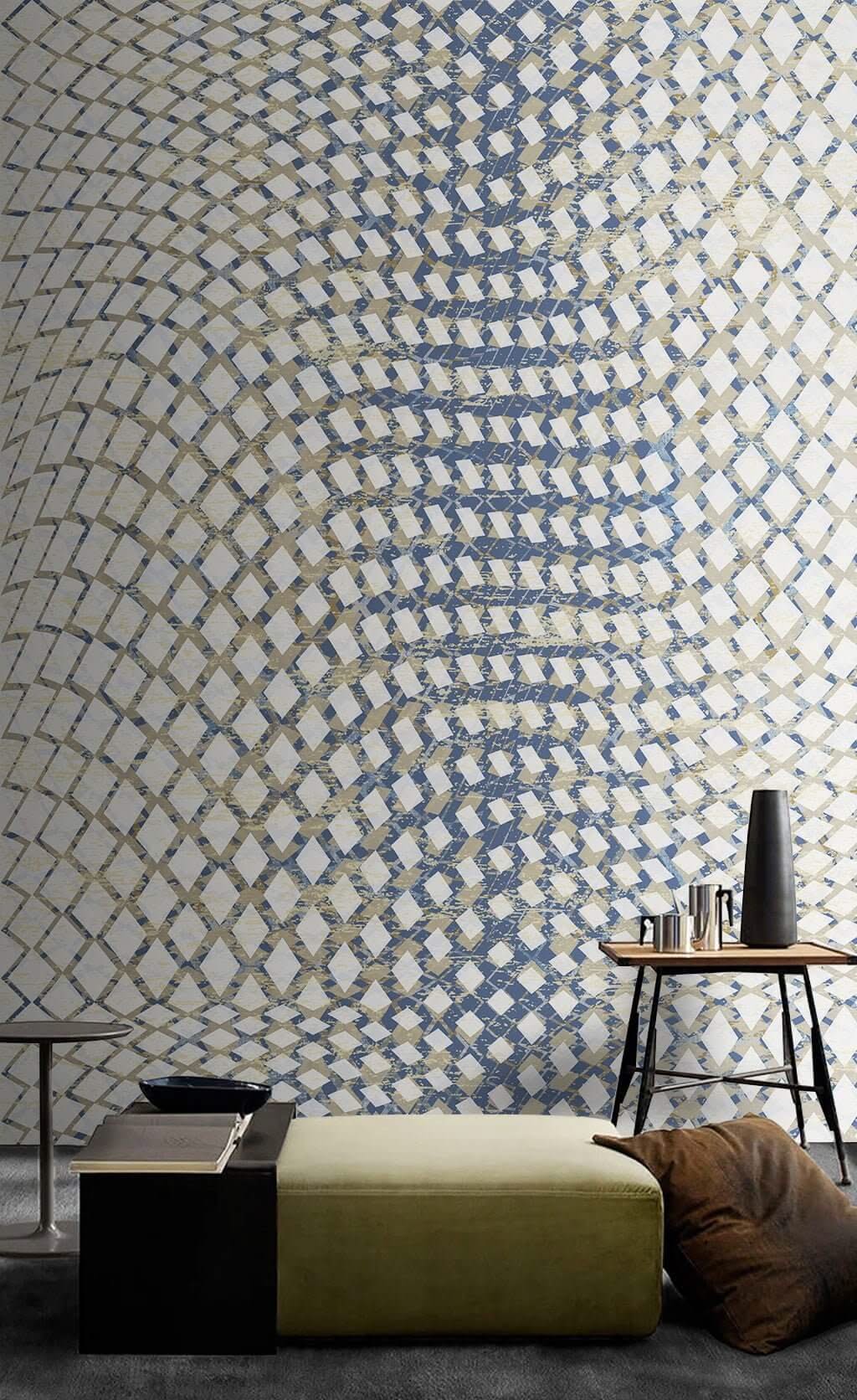 Blue Geometric Waves Wallpaper Mural-ChandeliersDecor.com