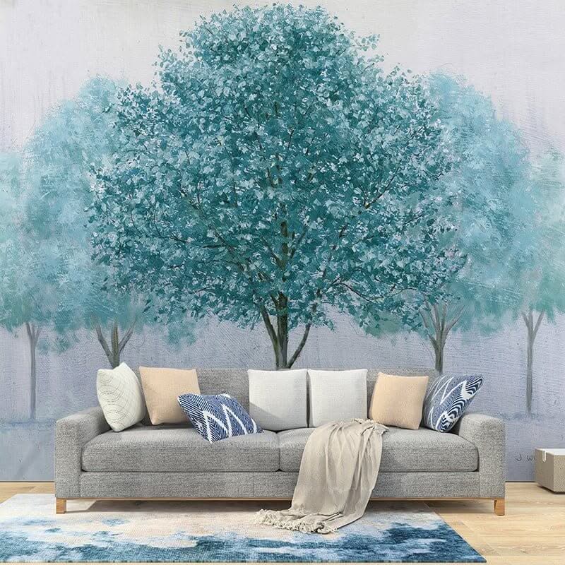 Blue Tranquility Tree Wall Mural-ChandeliersDecor.com
