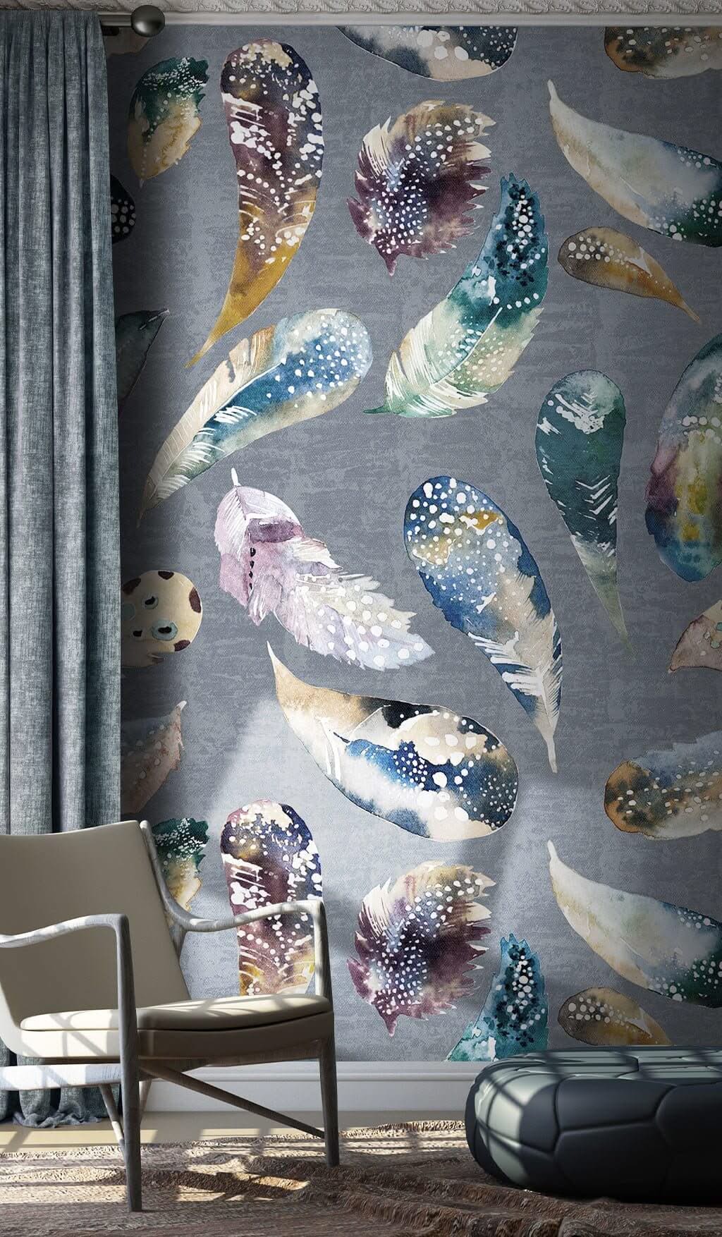 Boho Feathers Wallpaper Mural-ChandeliersDecor.com