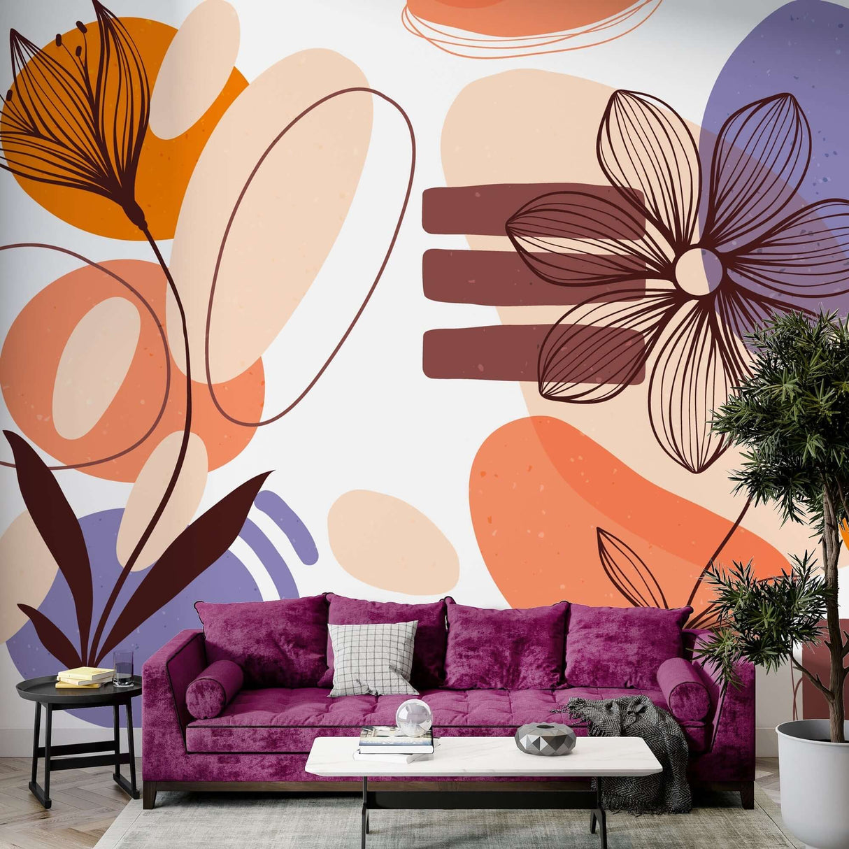 Boho Florals Wallpaper Mural - Enhance Your Space!-ChandeliersDecor.com