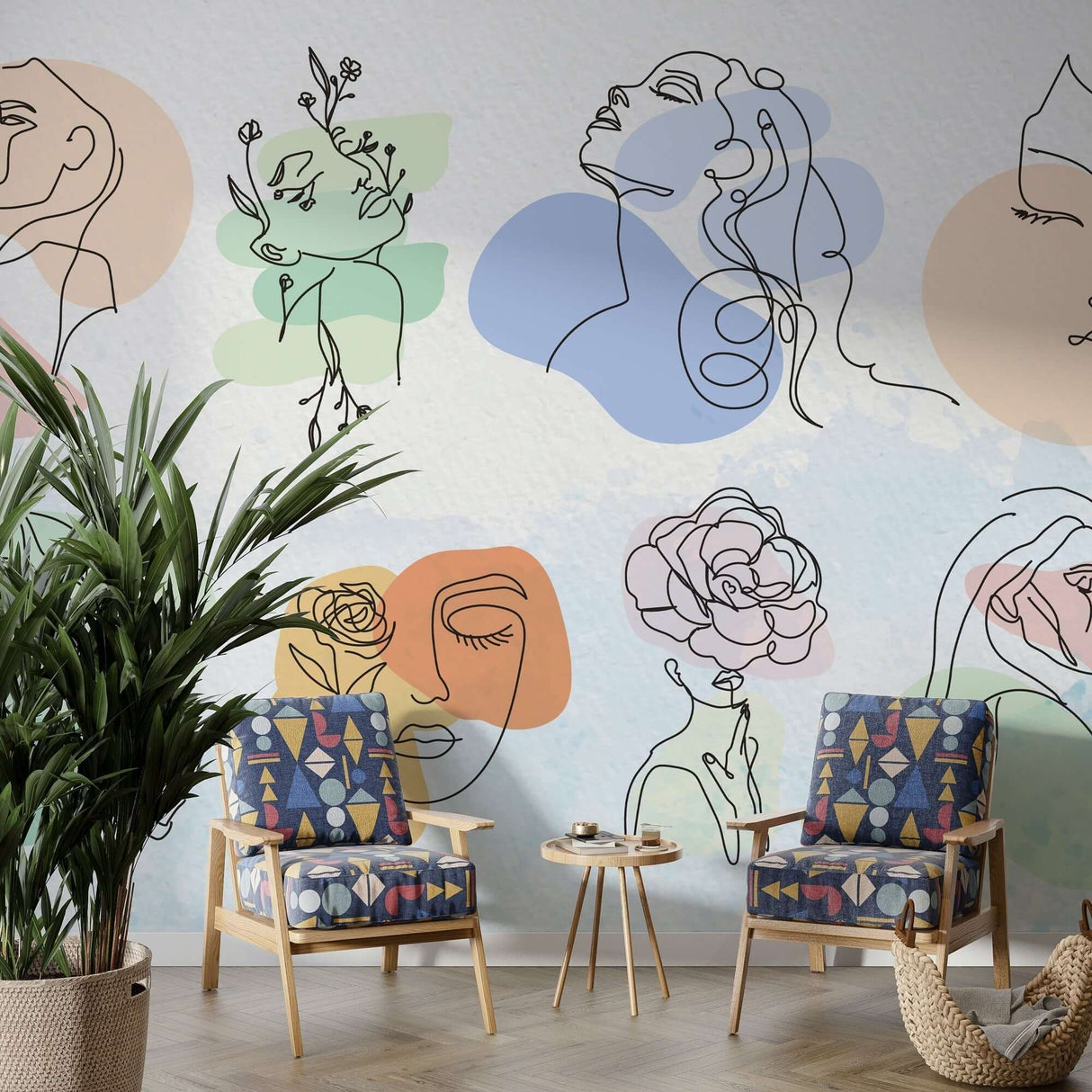 Boho Matisse Line Art Wallpaper Mural - Unique Design-ChandeliersDecor.com