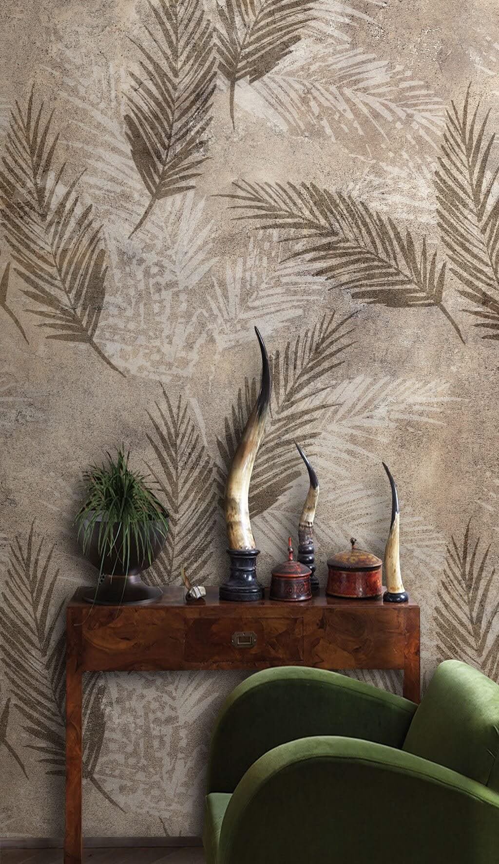 Brown Leaves Pattern Wallpaper Mural-ChandeliersDecor.com