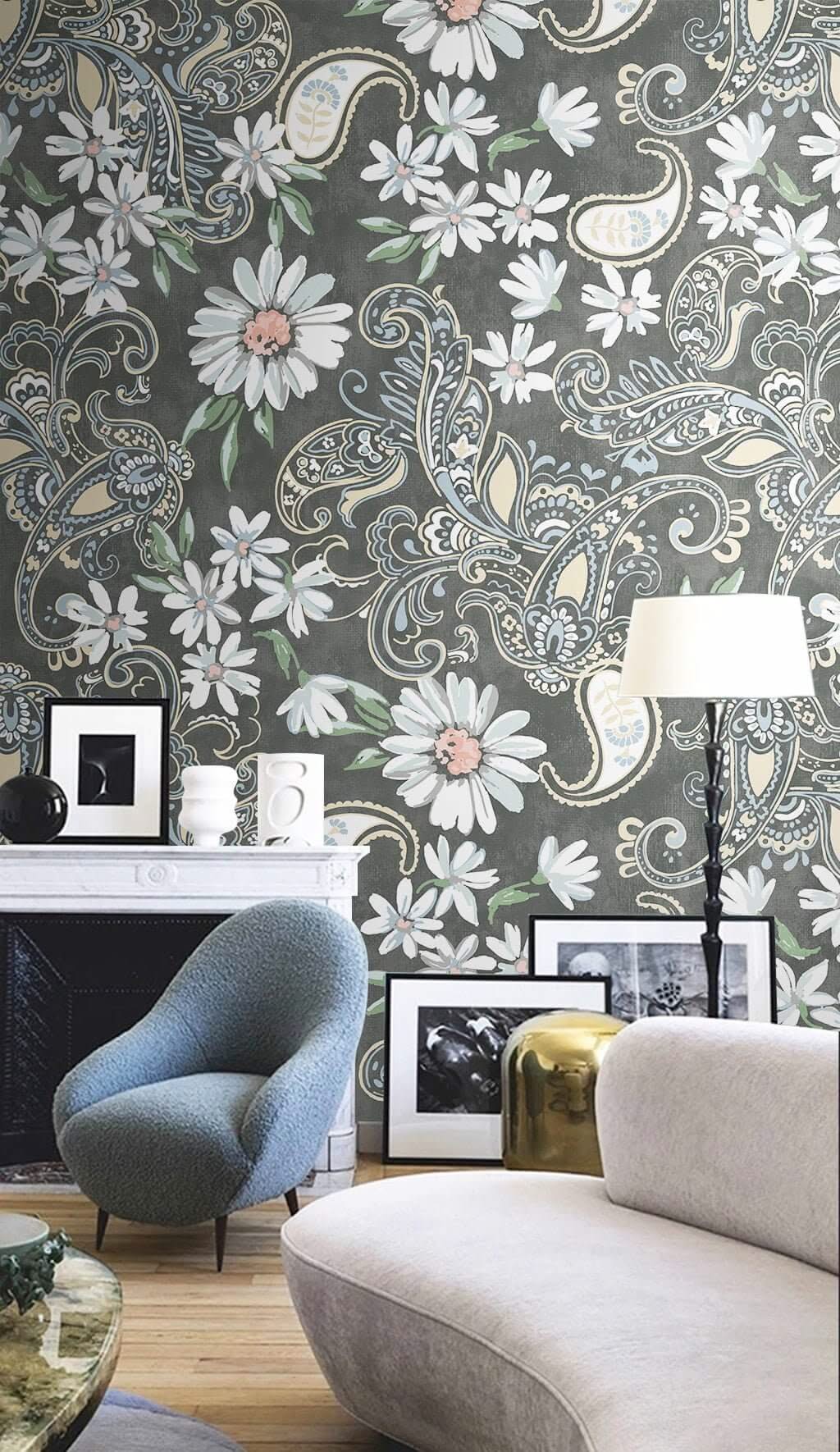 Cascade Bloom Floral Wallpaper Mural-ChandeliersDecor.com