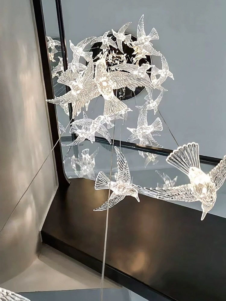 ChandeliersDecor.com-Staircase Chandelier-Acrylic Glass Birds Chandelier - Exquisite Lighting Solution