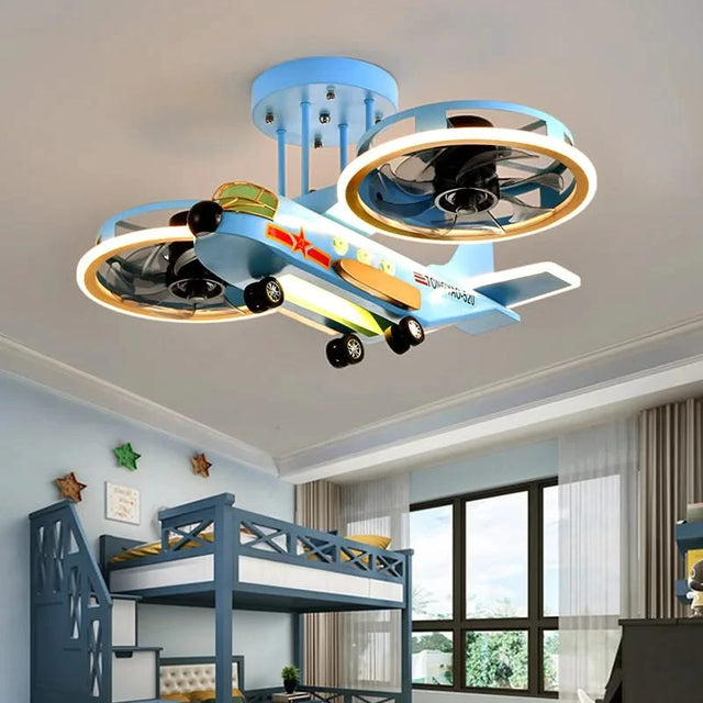 Aeroplane Light with Dual Fans for Kids Room-ChandeliersDecor.com