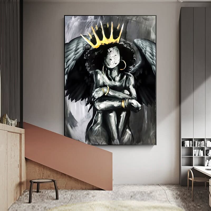 Africa Angel Queen Black Girl Canvas Wall Art-ChandeliersDecor.com