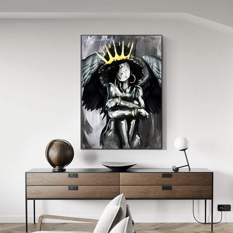 Africa Angel Queen Black Girl Canvas Wall Art-ChandeliersDecor.com