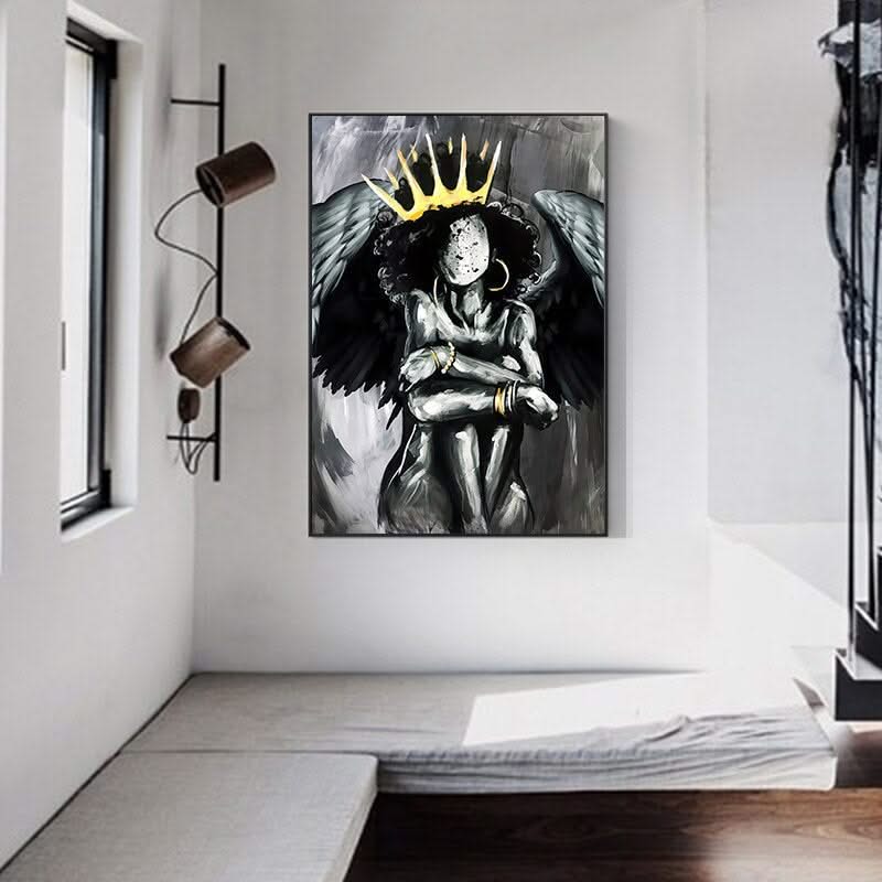 Africa Angel Queen Black Girl Canvas Wall Art-ChandeliersDecor.com