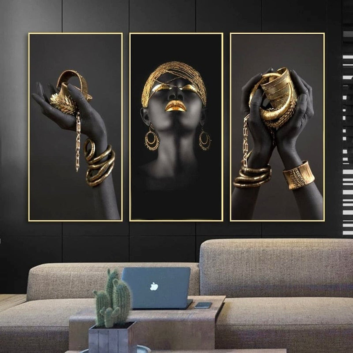 ChandeliersDecor.com-Wall Posters-African Girl Trio Black Art Canvas Set