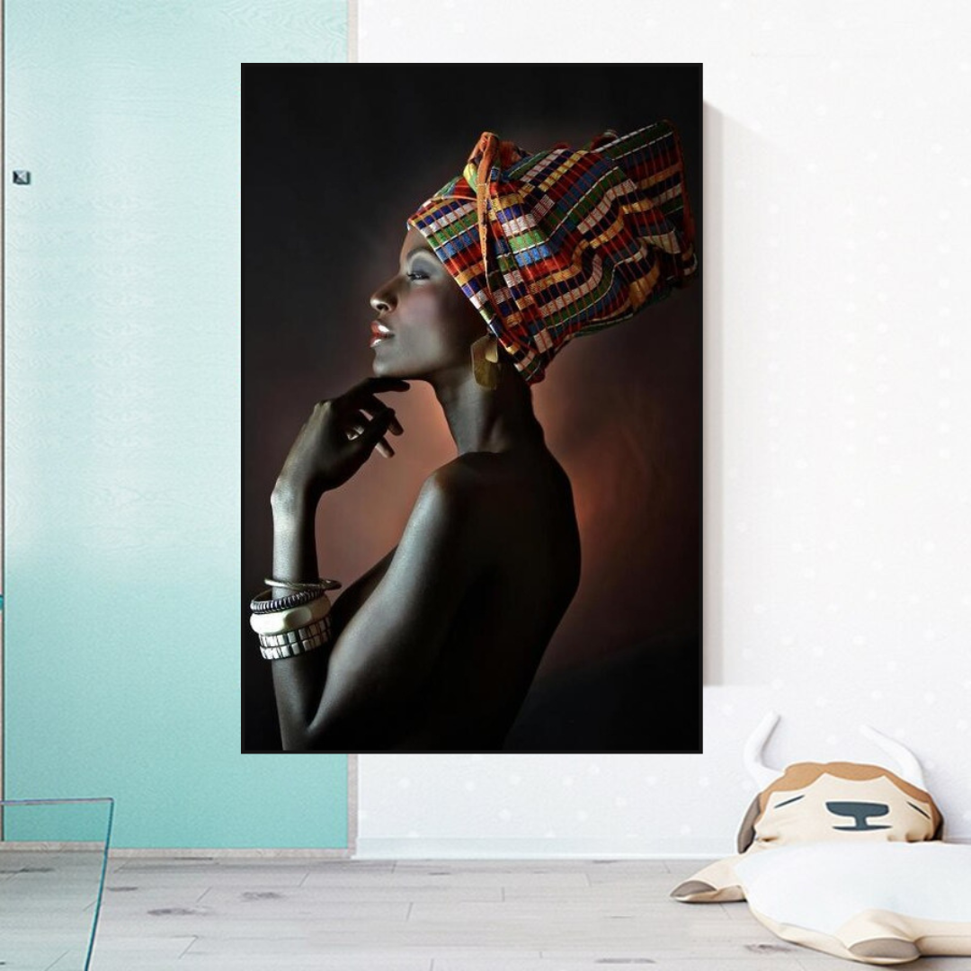Afro Girl Crowned Flower Canvas Wall Art-ChandeliersDecor.com