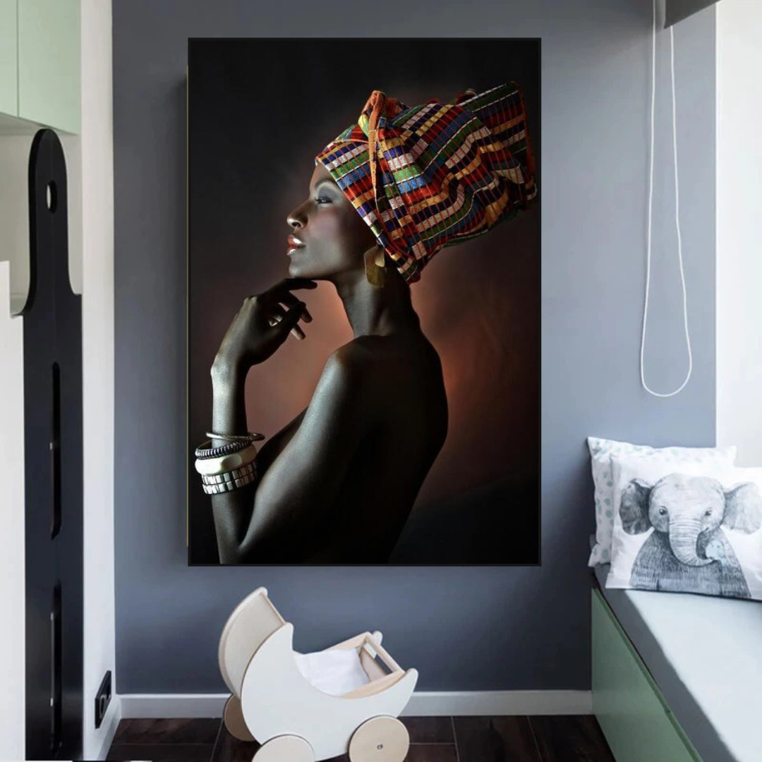 Afro Girl Crowned Flower Canvas Wall Art-ChandeliersDecor.com