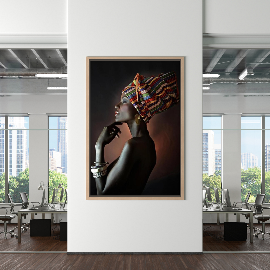 Afro Girl Crowned Flower Canvas Wall Art-ChandeliersDecor.com