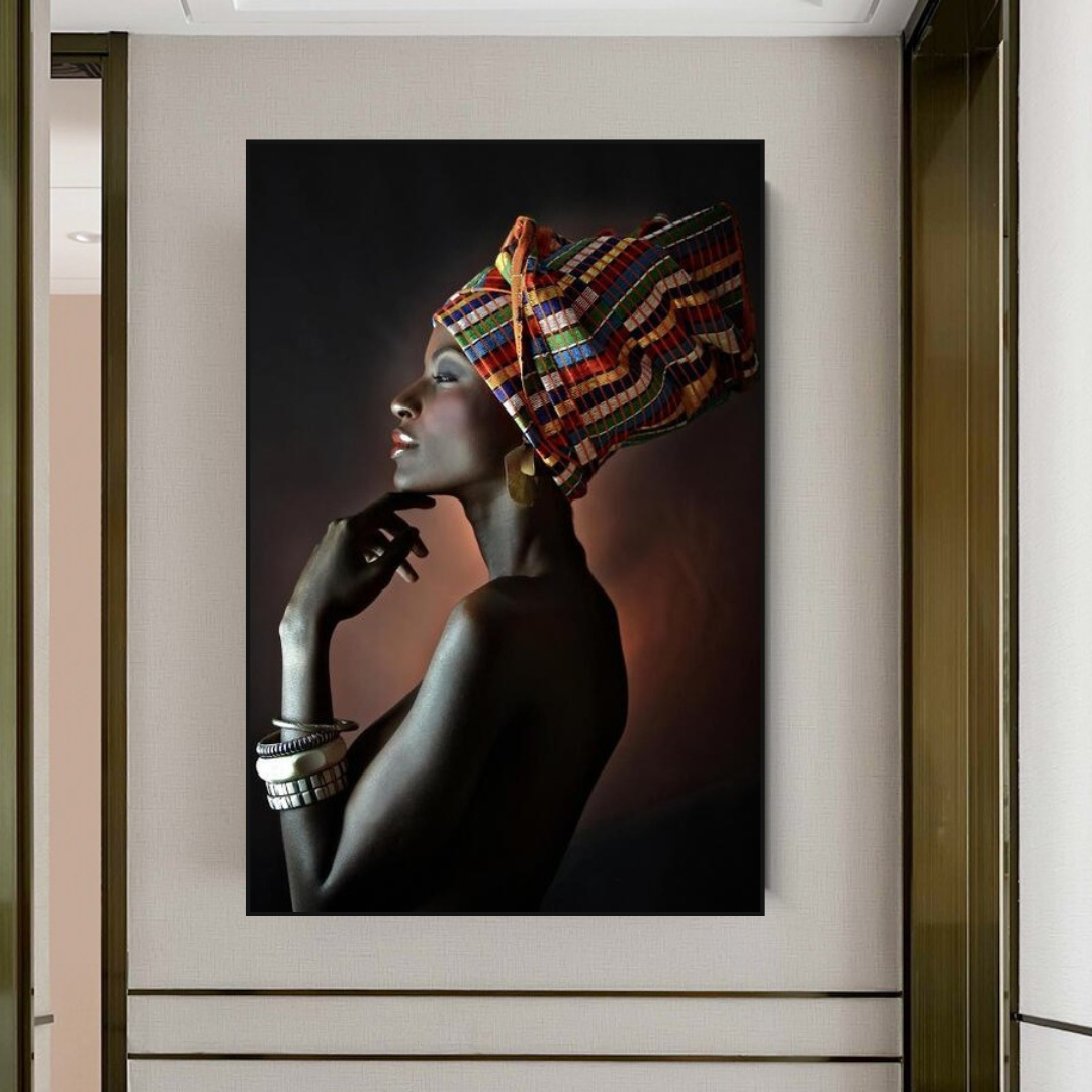Afro Girl Crowned Flower Canvas Wall Art-ChandeliersDecor.com