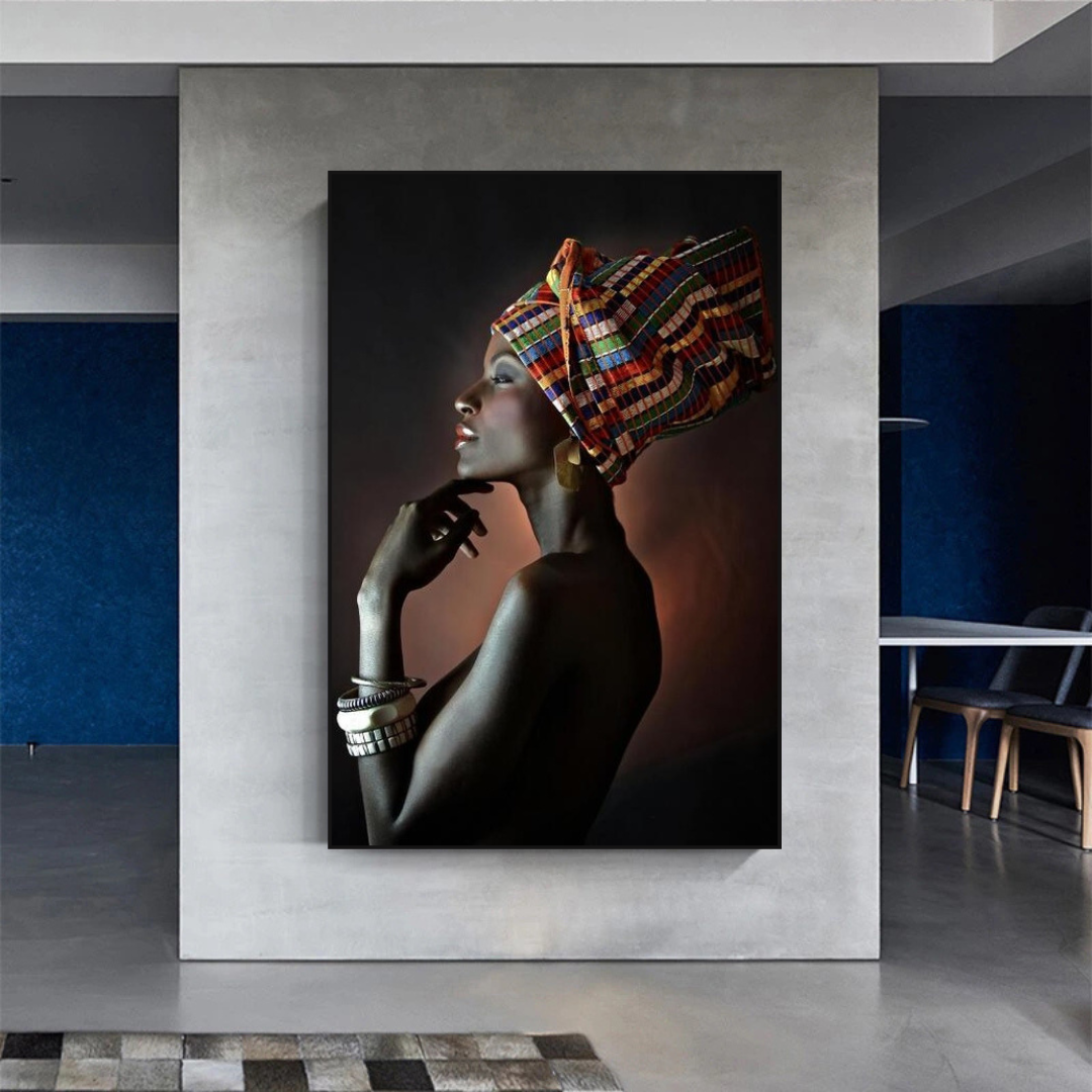 Afro Girl Crowned Flower Canvas Wall Art-ChandeliersDecor.com