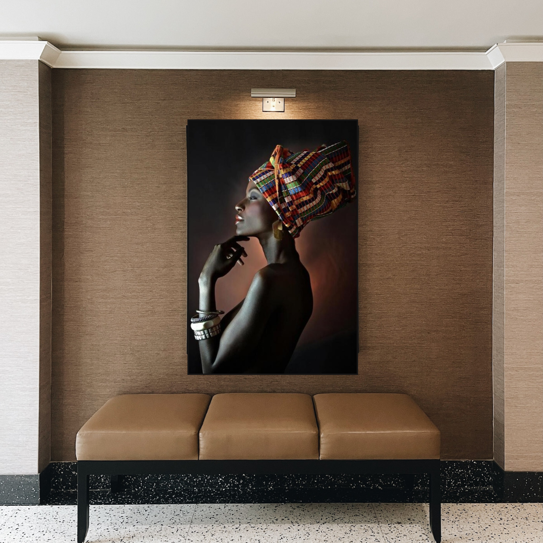 Afro Girl Crowned Flower Canvas Wall Art-ChandeliersDecor.com