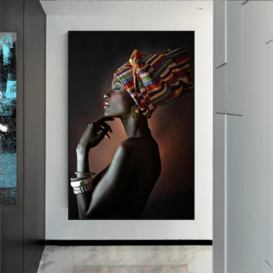 Afro Girl Crowned Flower Canvas Wall Art-ChandeliersDecor.com