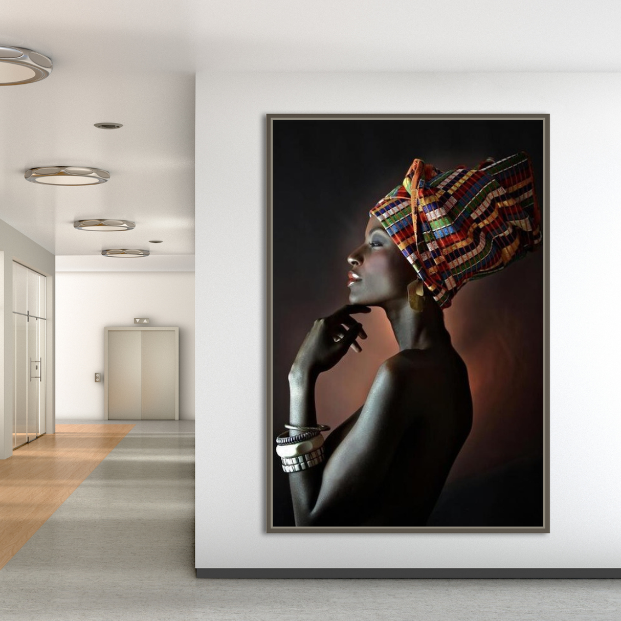 Afro Girl Crowned Flower Canvas Wall Art-ChandeliersDecor.com