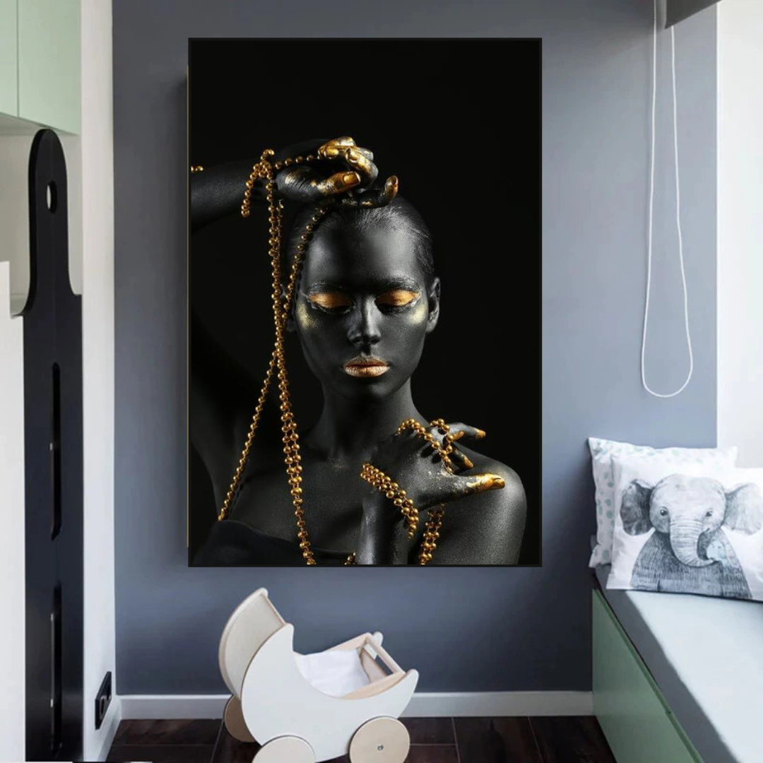 Afro Girl in Beads Jewel Canvas Wall Art-ChandeliersDecor.com