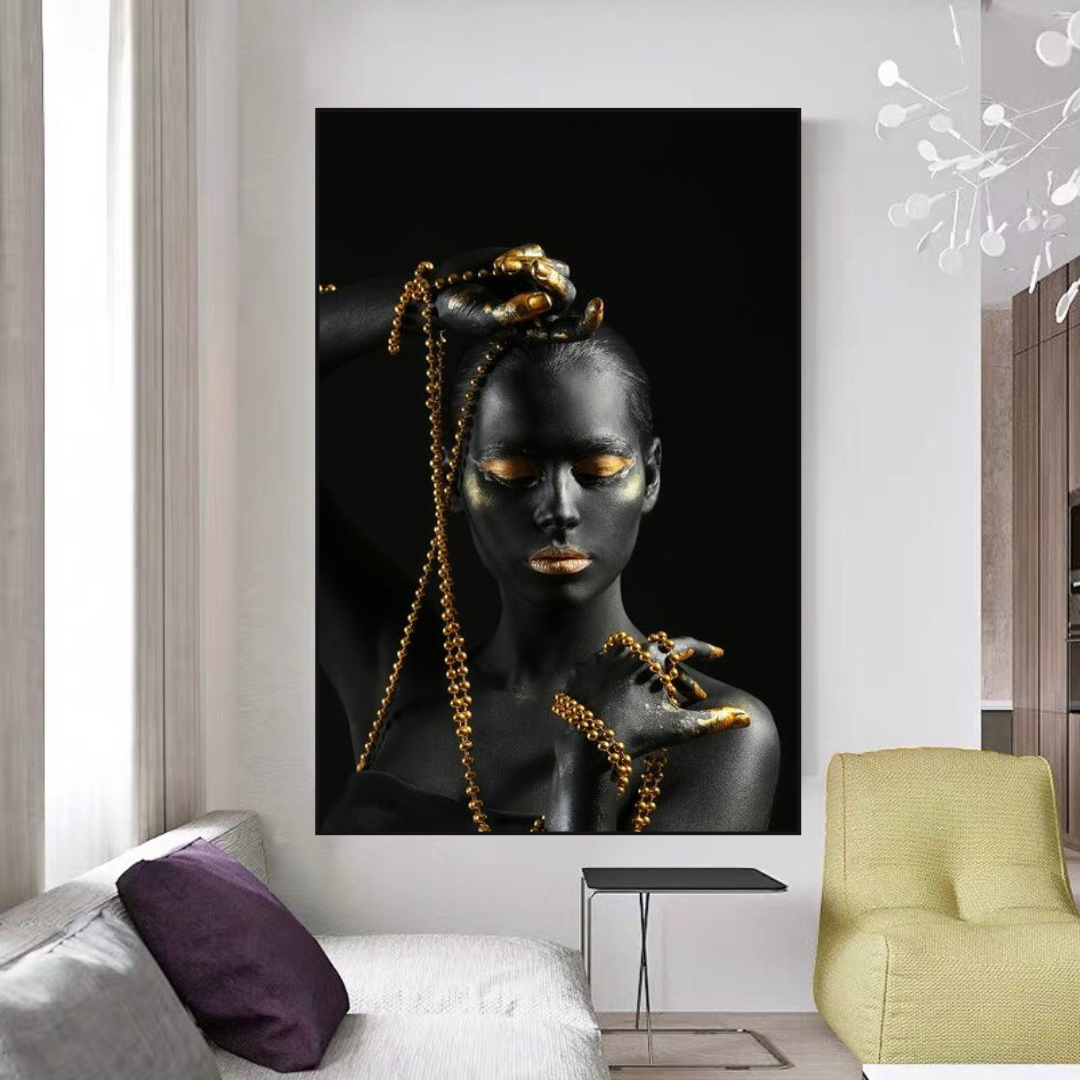 Afro Girl in Beads Jewel Canvas Wall Art-ChandeliersDecor.com