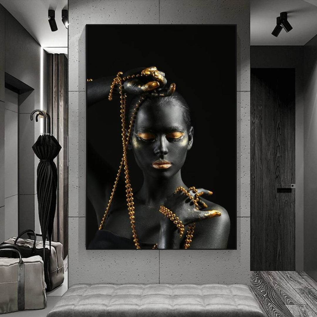 Afro Girl in Beads Jewel Canvas Wall Art-ChandeliersDecor.com
