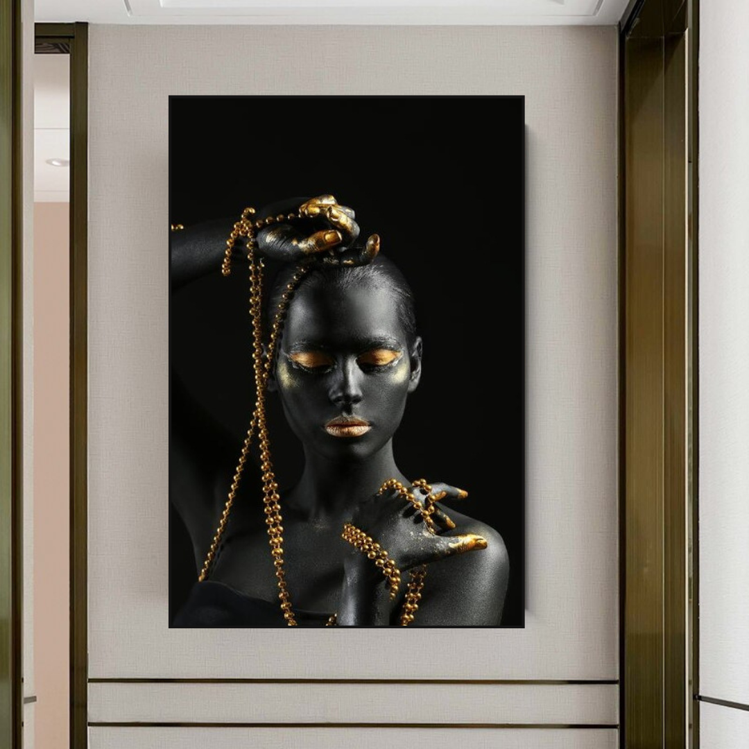 Afro Girl in Beads Jewel Canvas Wall Art-ChandeliersDecor.com