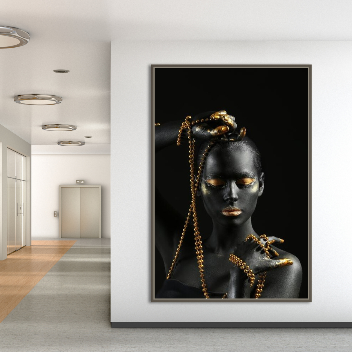 Afro Girl in Beads Jewel Canvas Wall Art-ChandeliersDecor.com