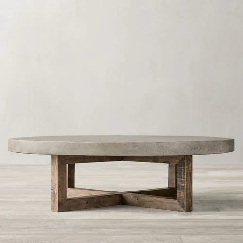Aged Pine Wood Round Coffee Table-ChandeliersDecor.com