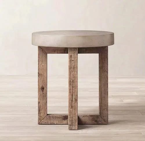 Aged Pine Wood Round Coffee Table-ChandeliersDecor.com
