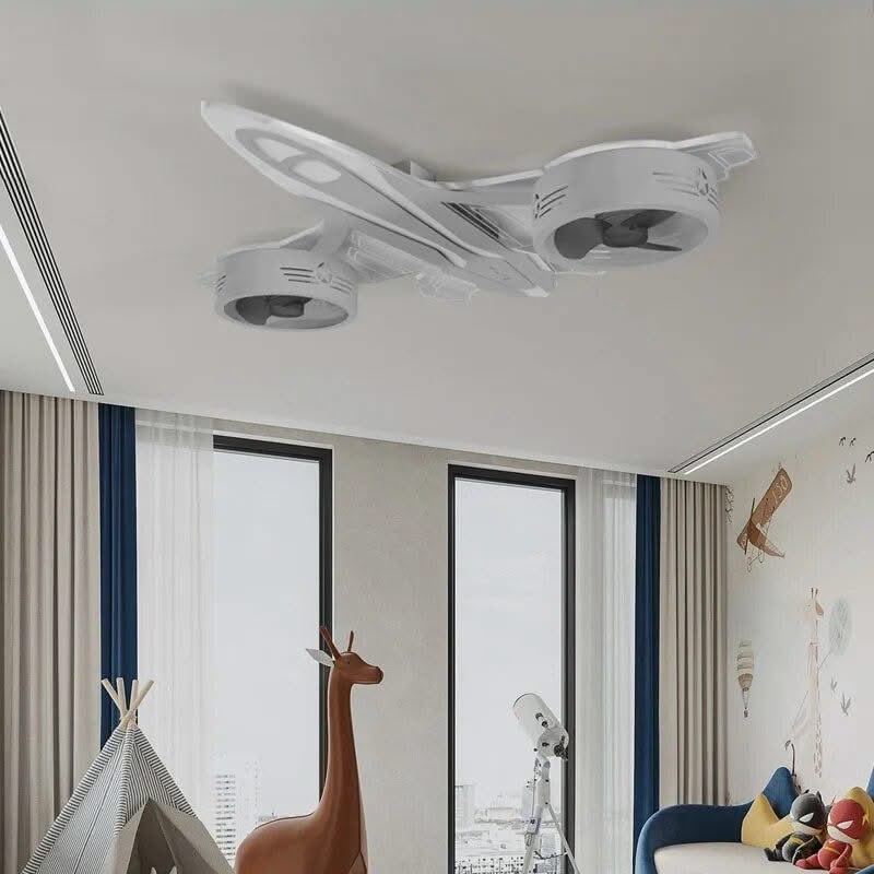 ChandeliersDecor.com-Kids Room Nursery Lighting-Airplane Ceiling Light with Fan for Kids Room - Light Grey