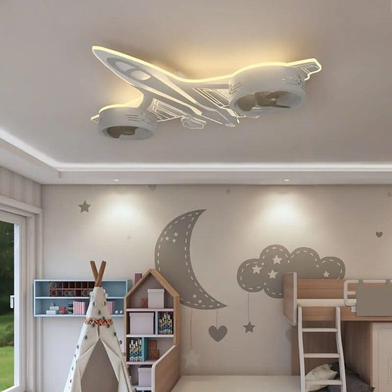 ChandeliersDecor.com-Kids Room Nursery Lighting-Airplane Ceiling Light with Fan for Kids Room - Light Grey