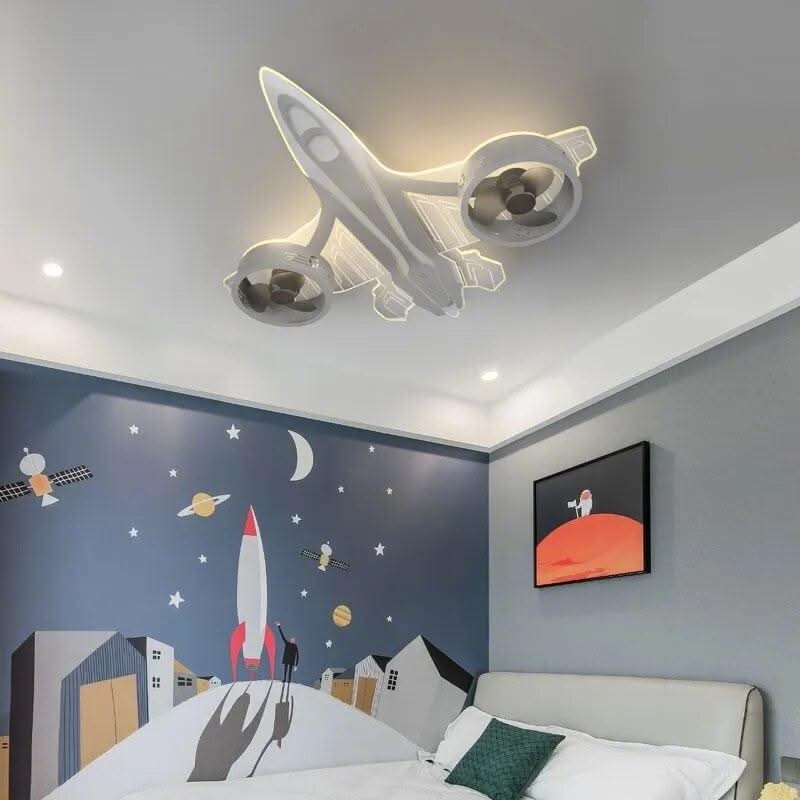 ChandeliersDecor.com-Kids Room Nursery Lighting-Airplane Ceiling Light with Fan for Kids Room - Light Grey