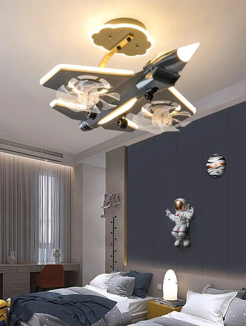 ChandeliersDecor.com-Kids Room Nursery Lighting-Airplane Ceiling Light with Fan for Kids Room