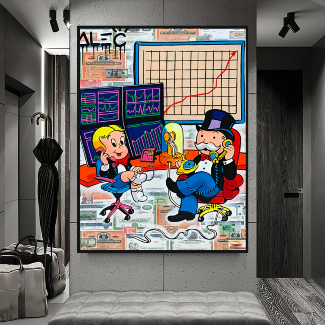 Alec Monopoly and Richie Rich in Forex Trading Crypto Canvas Print-ChandeliersDecor.com