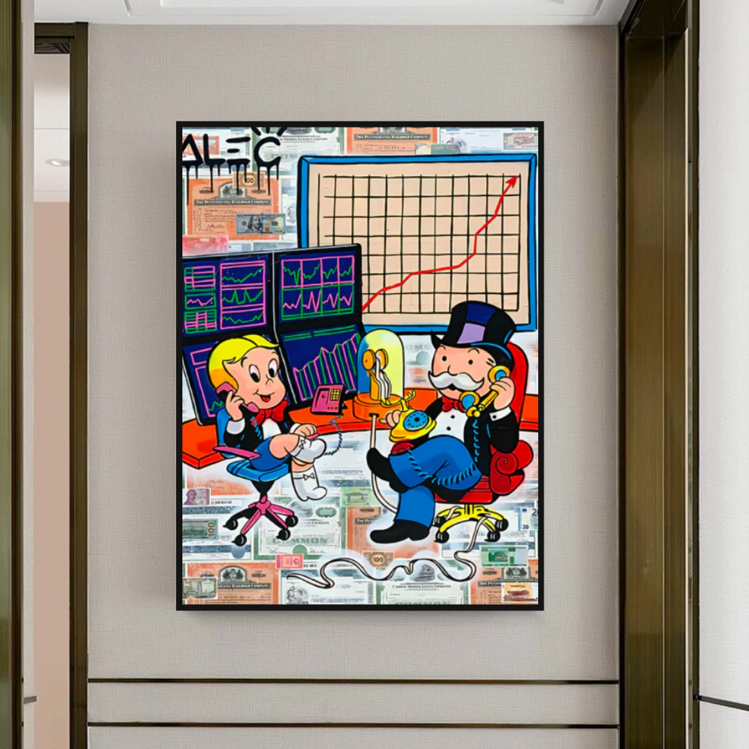 ChandeliersDecor.com-Monopoly Wall Poster-Alec Monopoly and Richie Rich in Forex Trading Crypto Canvas Print