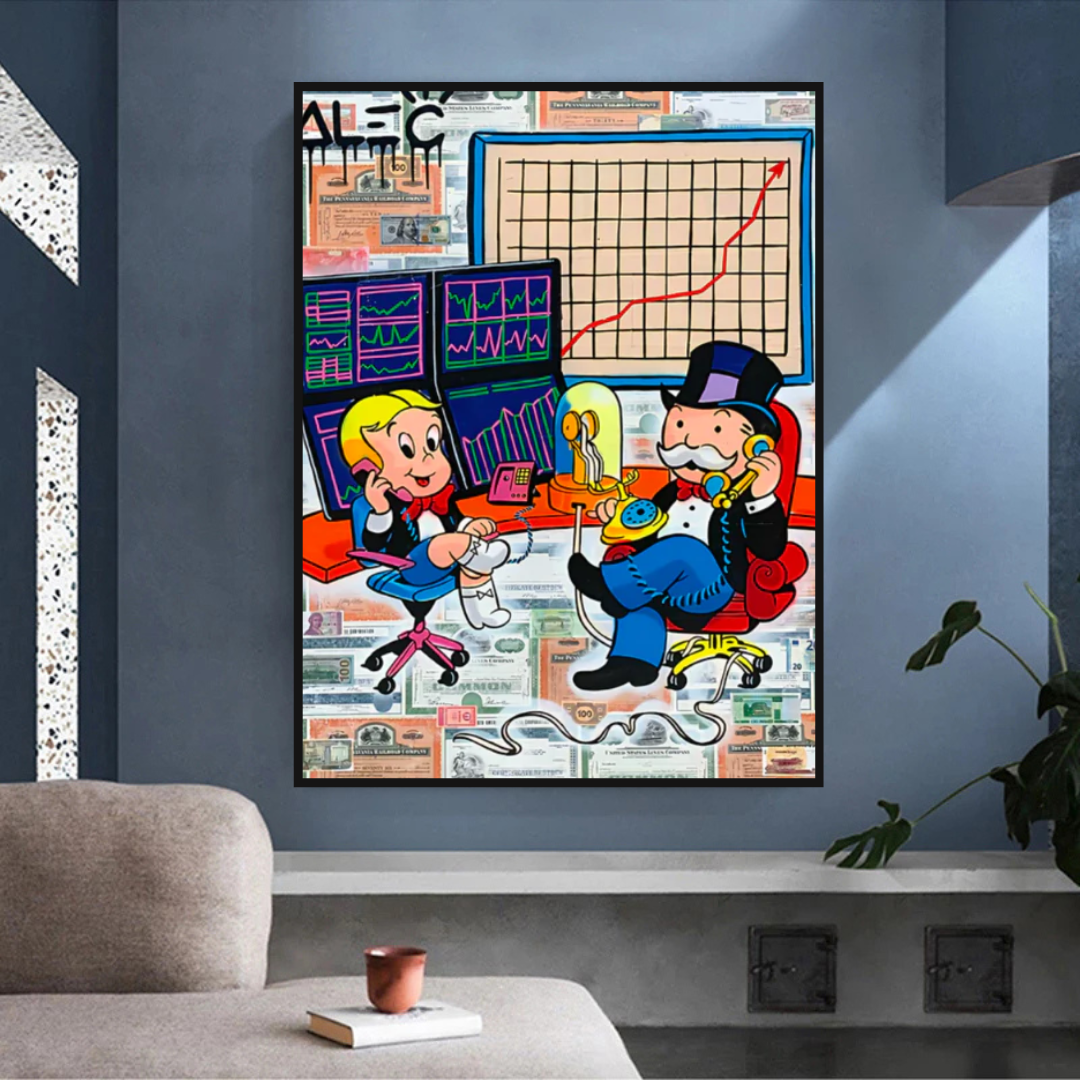 ChandeliersDecor.com-Monopoly Wall Poster-Alec Monopoly and Richie Rich in Forex Trading Crypto Canvas Print