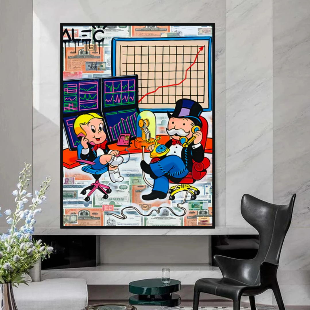 ChandeliersDecor.com-Monopoly Wall Poster-Alec Monopoly and Richie Rich in Forex Trading Crypto Canvas Print