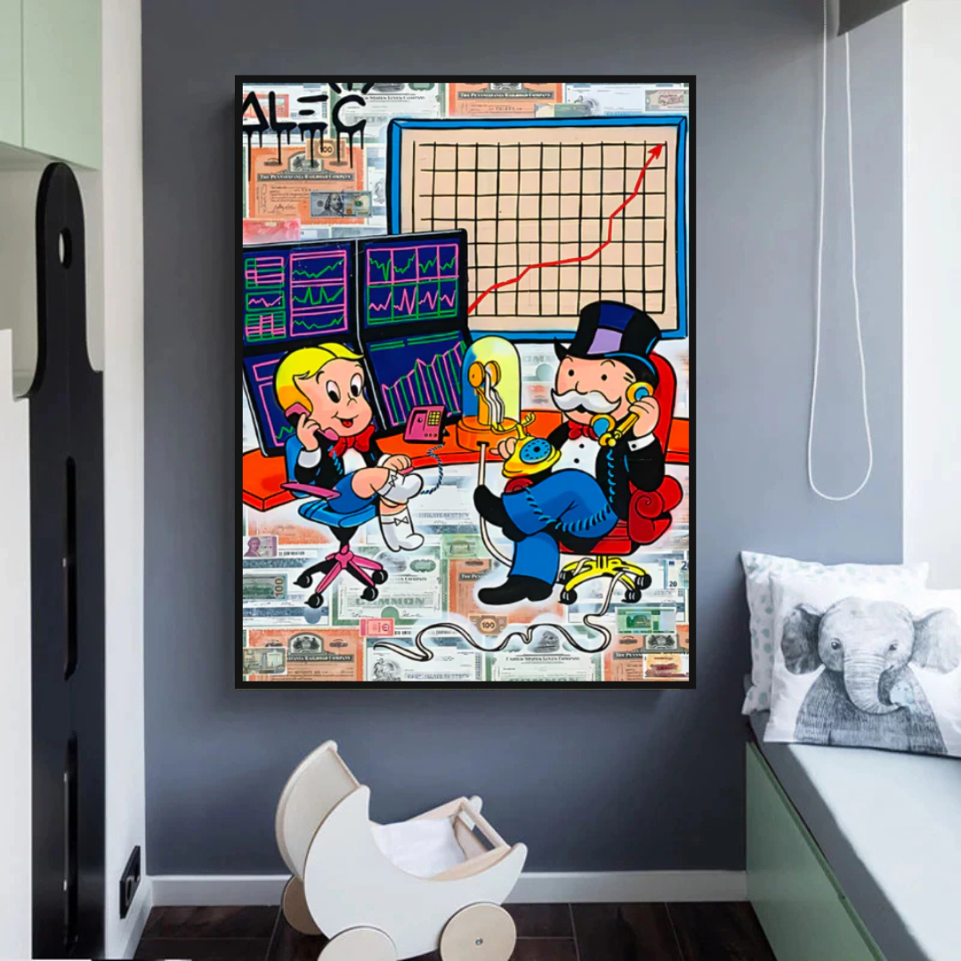 Alec Monopoly and Richie Rich in Forex Trading Crypto Canvas Print-ChandeliersDecor.com