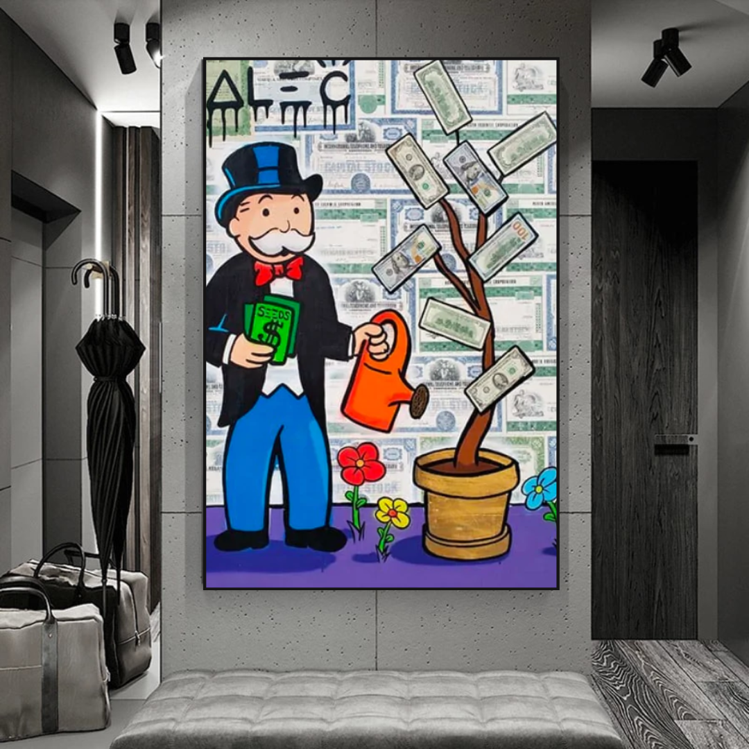 ChandeliersDecor.com-Monopoly Wall Poster-Alec Monopoly Art: Money Grows Graffiti Canvas Print