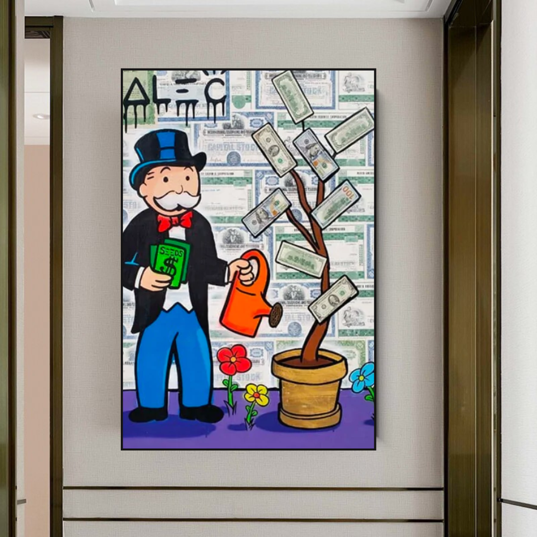ChandeliersDecor.com-Monopoly Wall Poster-Alec Monopoly Art: Money Grows Graffiti Canvas Print